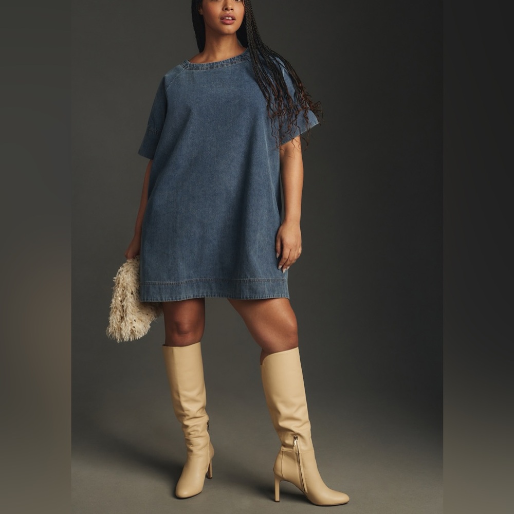 Porridge (Anthropologie)Short-Sleeve Denim Swing
Mini Dress
XS